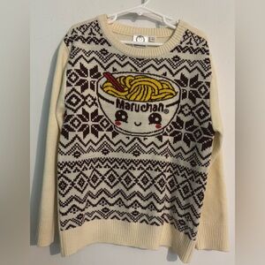 Maruchan Ramen  Mad‎ Engine Kids Sweater Sm Cream Brown Yellow Crew Neck Long